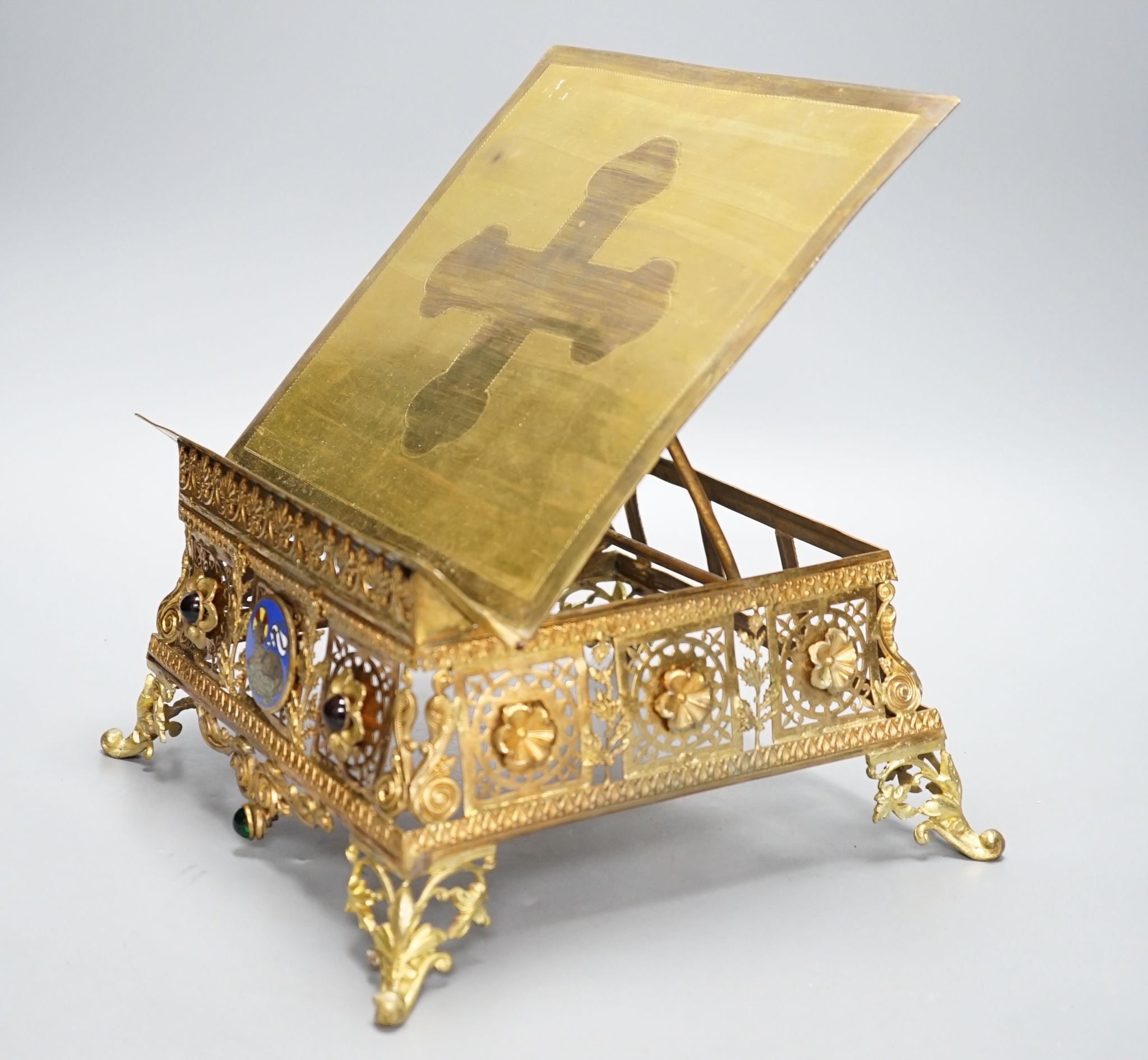 A 19th century gilt brass bible stand